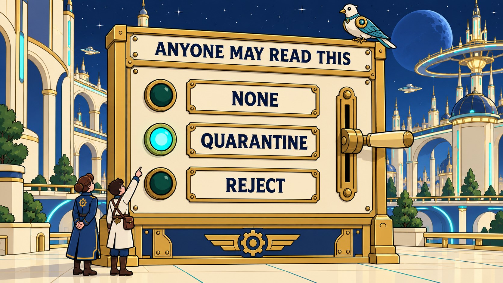 A public board anyone may read, with a lever set to one of three positions.